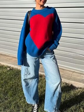 Harry Styles Pleasing The Love Heart Knit Pullover Crew Neck Sweater NEW M/L